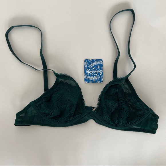 Free People Half Wire Lace Triangle Bra in Emerald - Picture 2 of 4